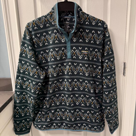 L.L. Bean Native American Motif Print Sweater Fleece Pullover Size XLT Fitted - Picture 2 of 7